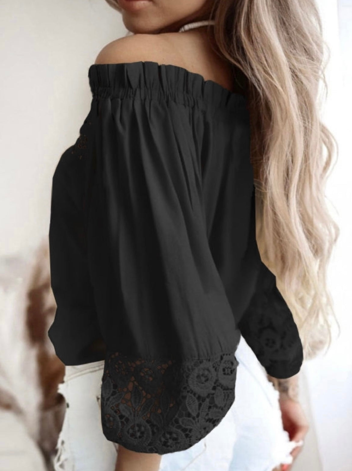 Lace Accent Off Shoulder Top