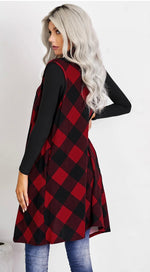 Red Plaid Waterfall Vest