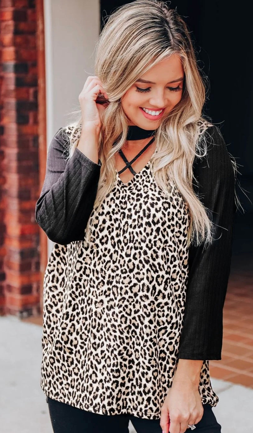Dark Leopard Cross Top