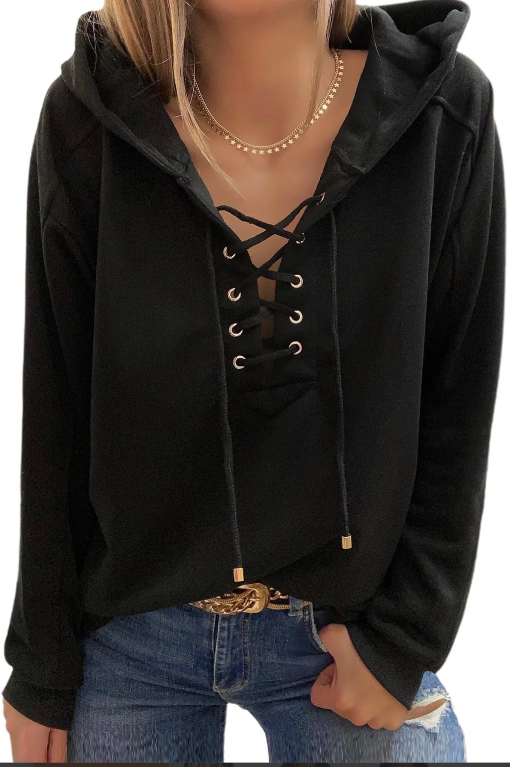 Black Lace Up Hoodie