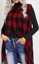 Red Plaid Waterfall Vest