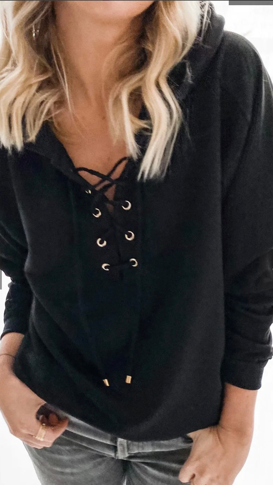 Black Lace Up Hoodie