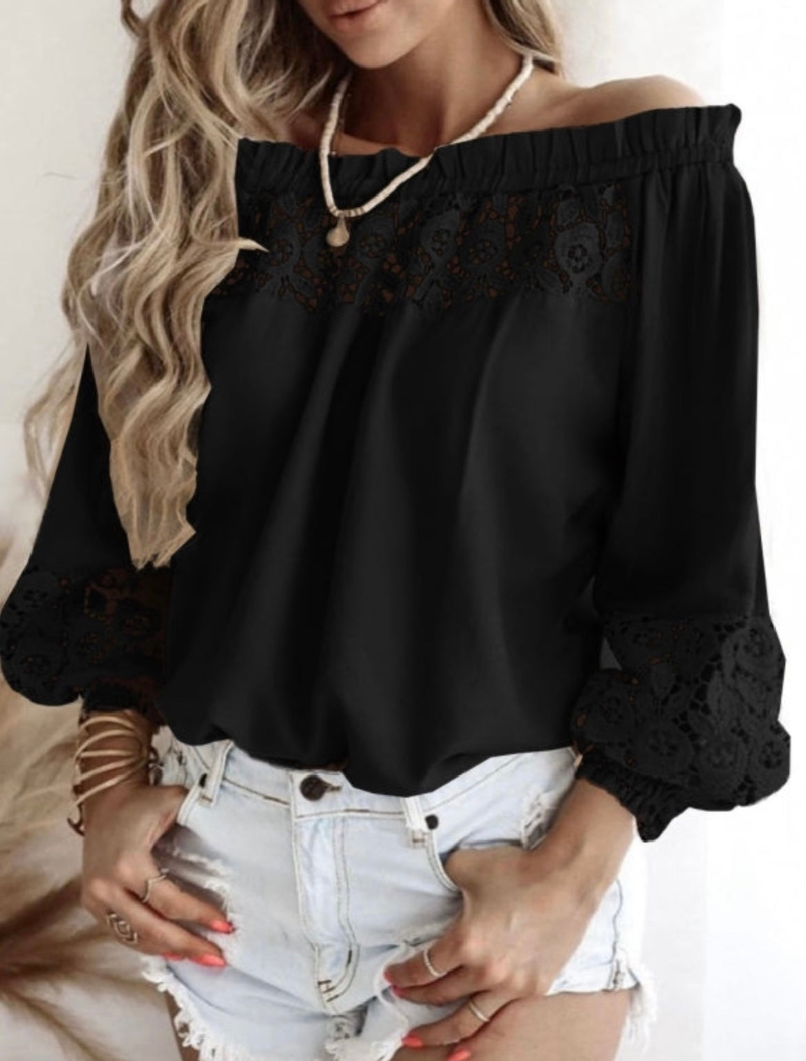 Lace Accent Off Shoulder Top