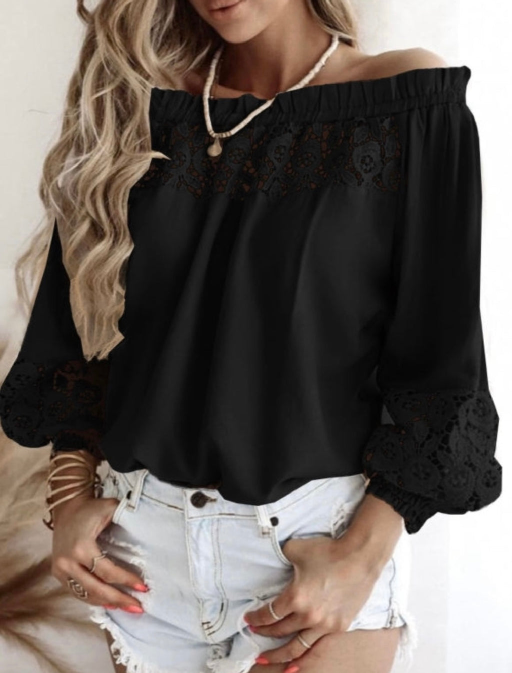 Lace Accent Off Shoulder Top