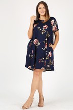 Plus Size Short Sleeve Floral Print Dress With Pockets