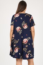 Plus Size Short Sleeve Floral Print Dress With Pockets