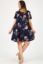 Plus Size Short Sleeve Floral Print Dress With Pockets