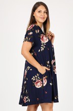 Plus Size Short Sleeve Floral Print Dress With Pockets