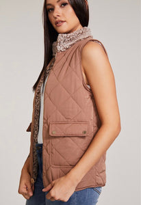 Mocha Reversible Quilted Sherpa Vest