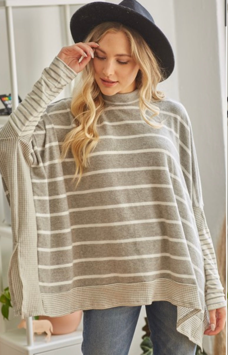 Soft Gray Striped Poncho *final sale*