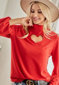 Red Hollow Out Heart Top