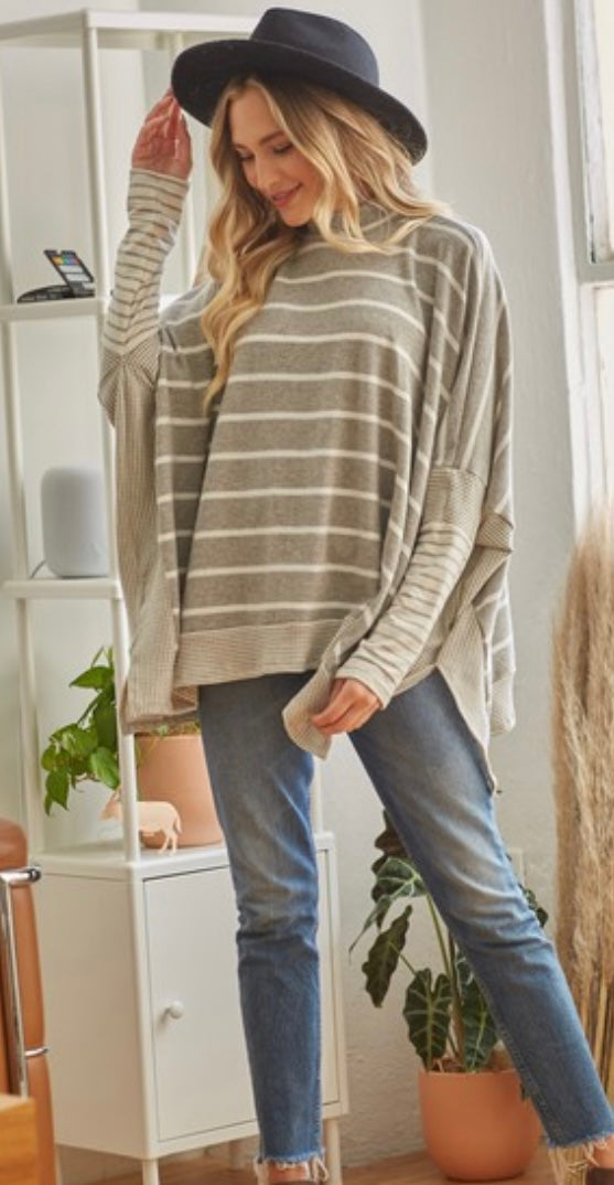 Soft Gray Striped Poncho *final sale*