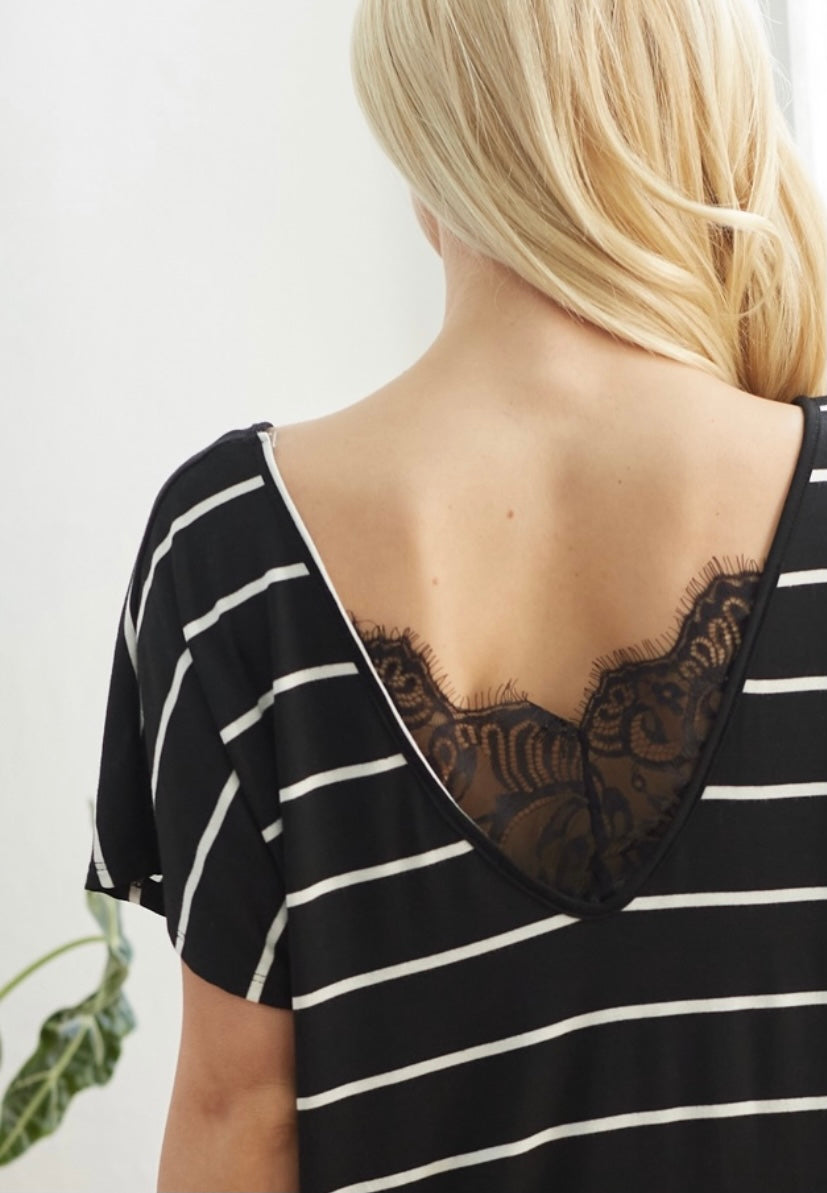 A Hint of Lace Black Striped Tee