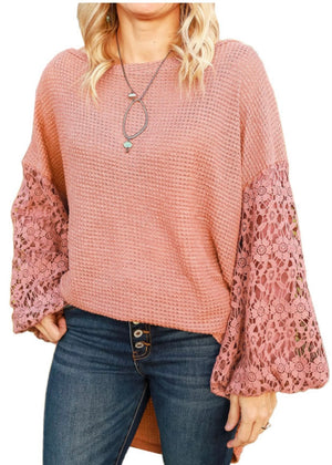 Vintage Rose Lace Sleeve Thermal Tee