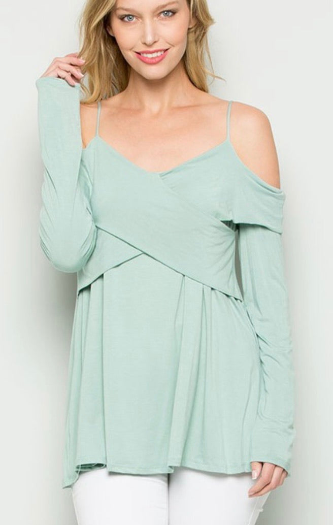 Sage Cold Shoulder Top