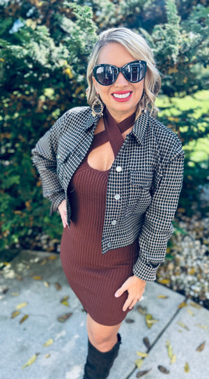 Cropped Houndstooth Jacket