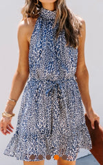 Blue Leopard Halter Dress (Size DOWN)