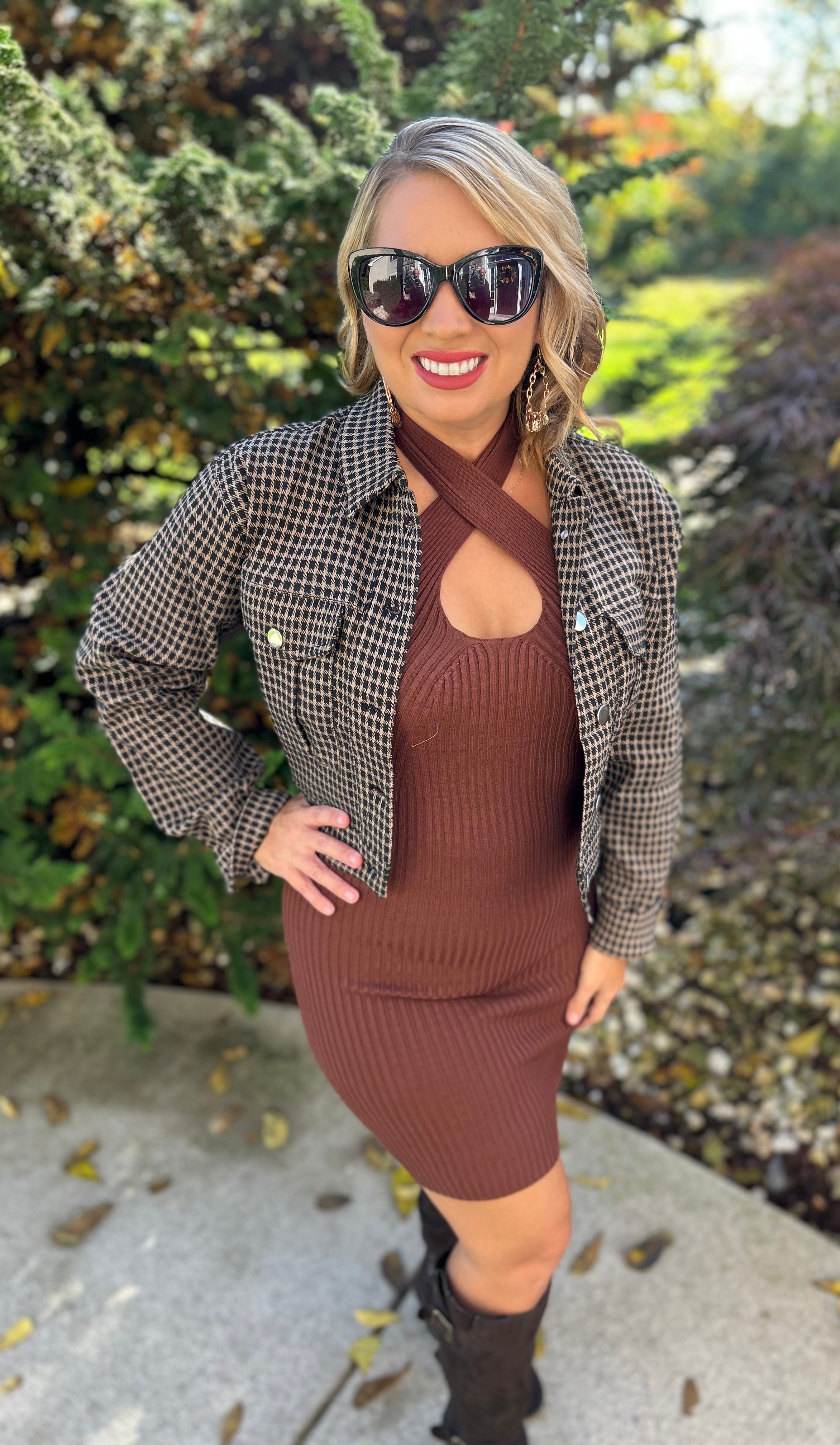 Cropped Houndstooth Jacket