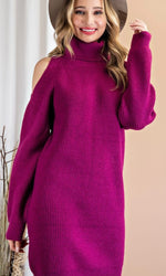 Fuchsia Cold Shoulder Sweater Dress