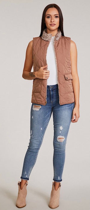 Mocha Reversible Quilted Sherpa Vest