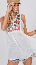 White Embroidered Boho Tank