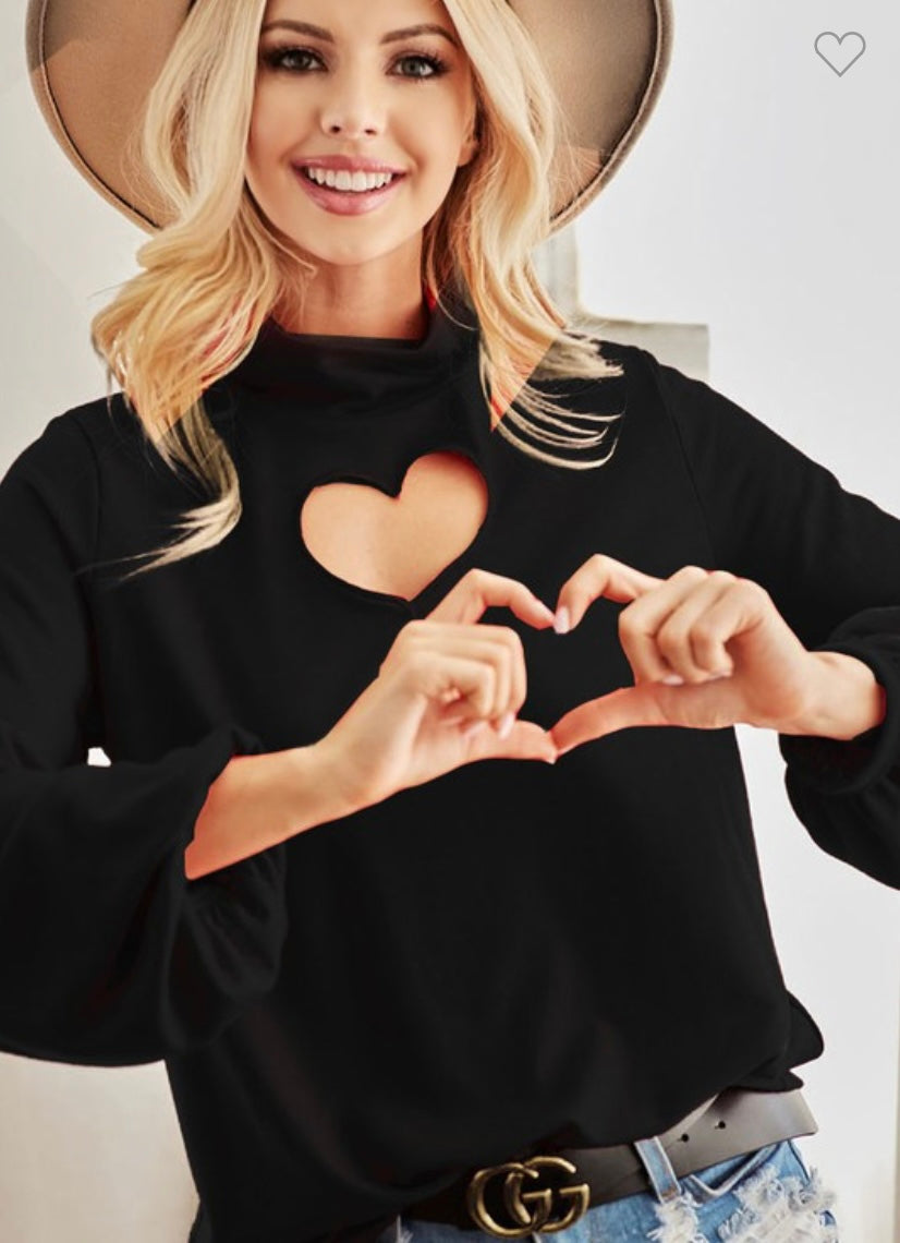 Black Hollow Out Heart Top